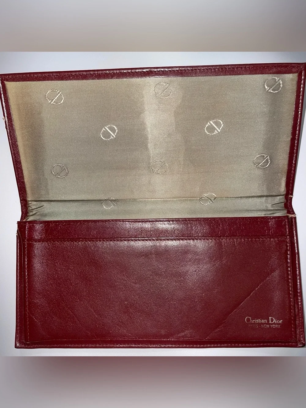 Authentic Vintage Dior Burgundy Embossed Leather Long Wallet